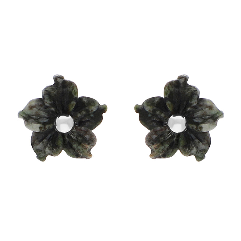 Sterling Silver Preseli Blue Stone Tuberose Flower 8mm Stud Earrings - Silver