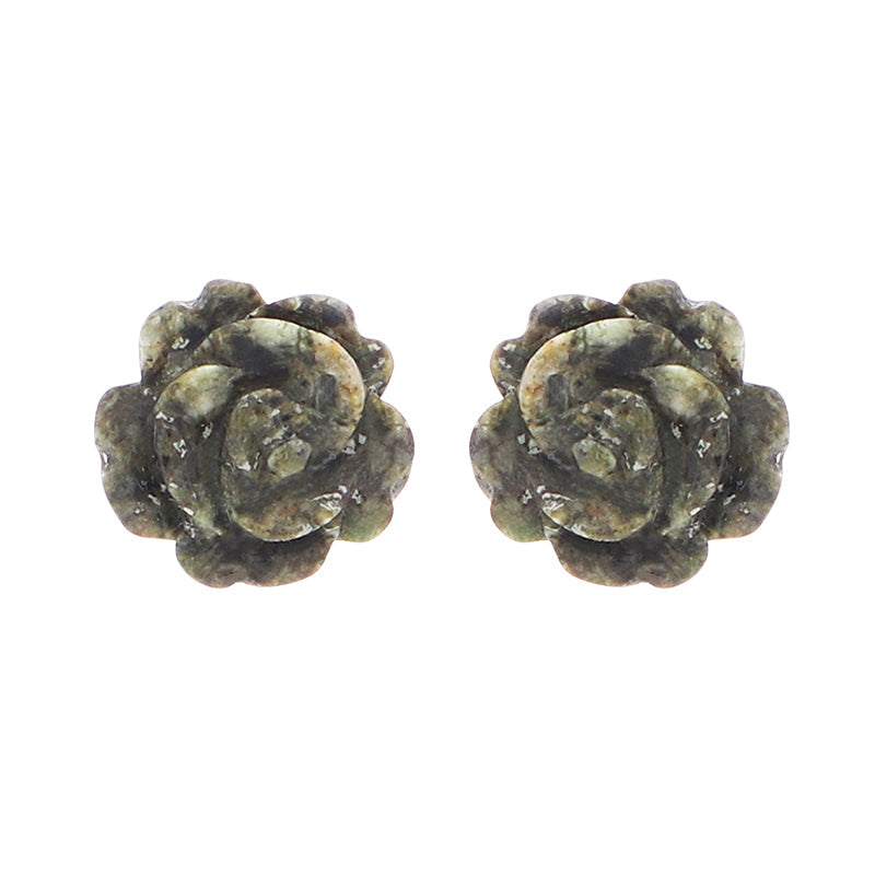 Sterling Silver Preseli Blue Stone Tuberose Rose 8mm Stud Earrings - Silver