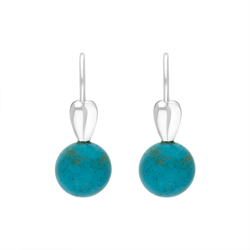 Sterling Silver Turquoise Bead Hook Earrings - Silver