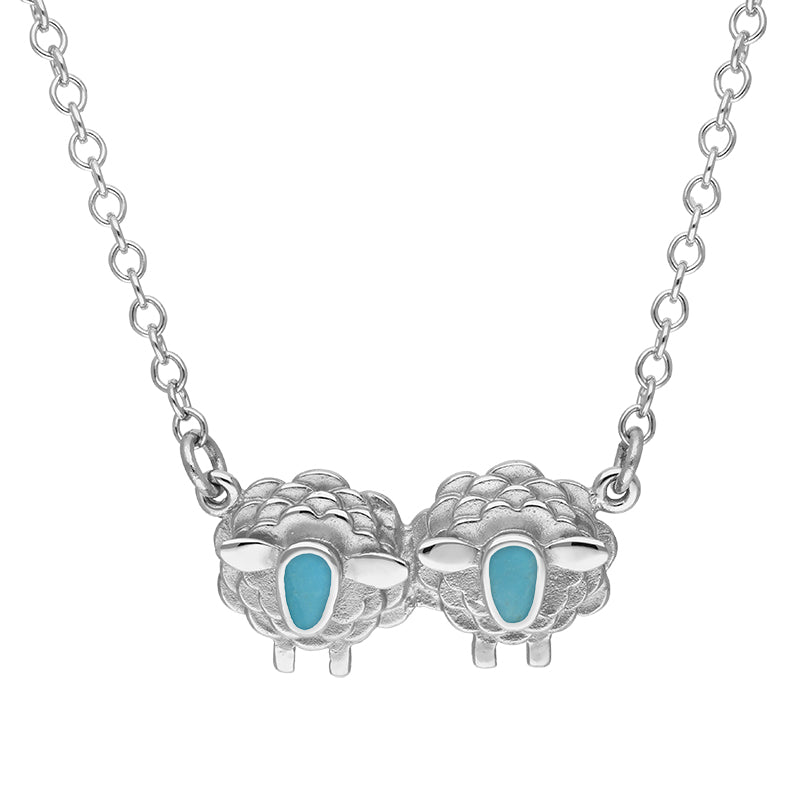 Sterling Silver Turquoise Two Sheep Necklace - Silver