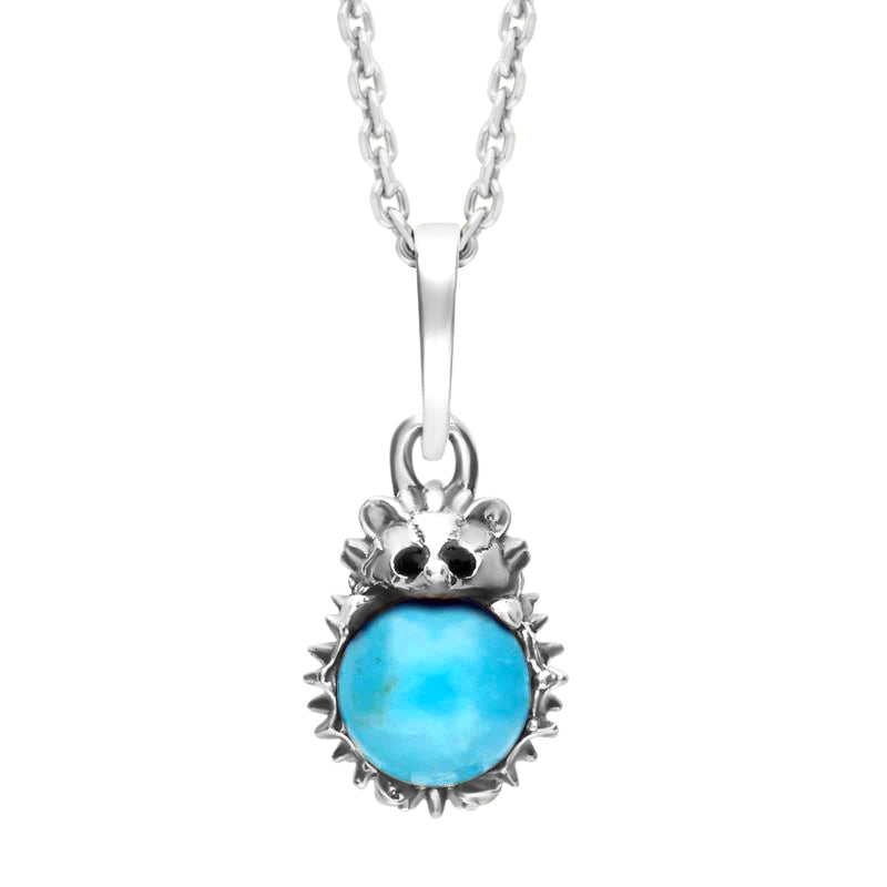 Sterling Silver Turquoise Tiny Hedgehog Necklace - Silver