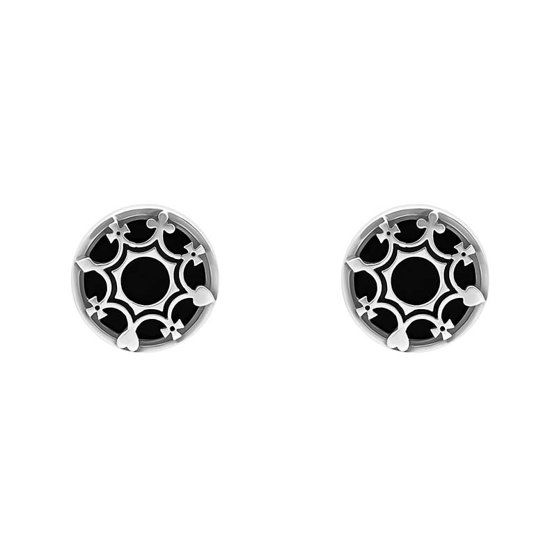 Sterling Silver Whitby Jet House of Cards Stud Earrings - Silver