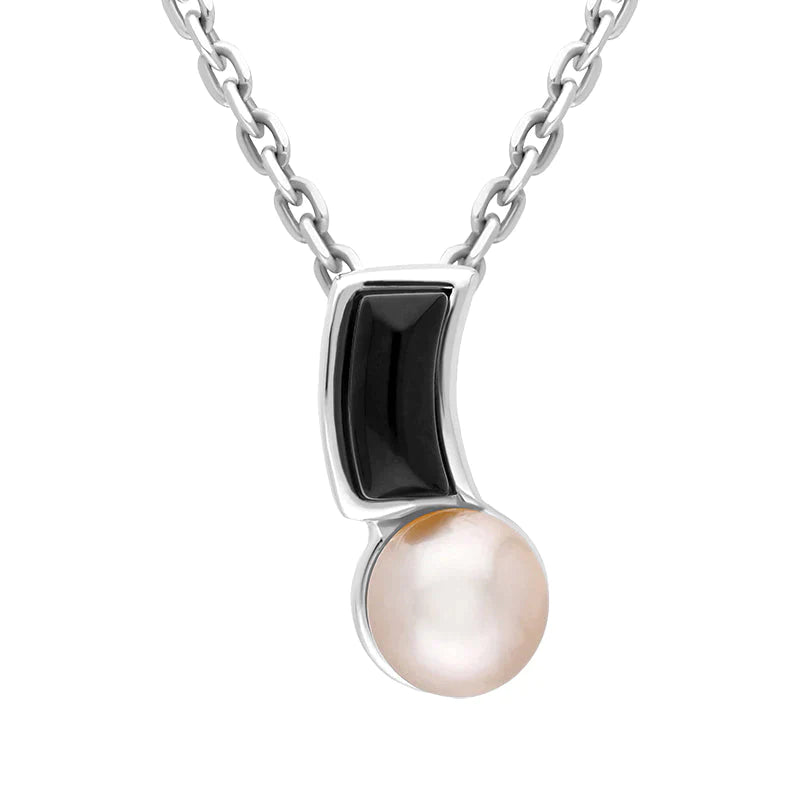 Sterling Silver Whitby Jet Freshwater Pearl Necklace - Silver