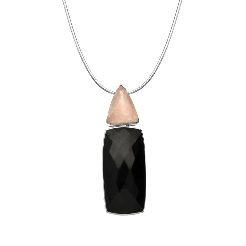 Sterling Silver Whitby Jet Rose Quartz Necklace
