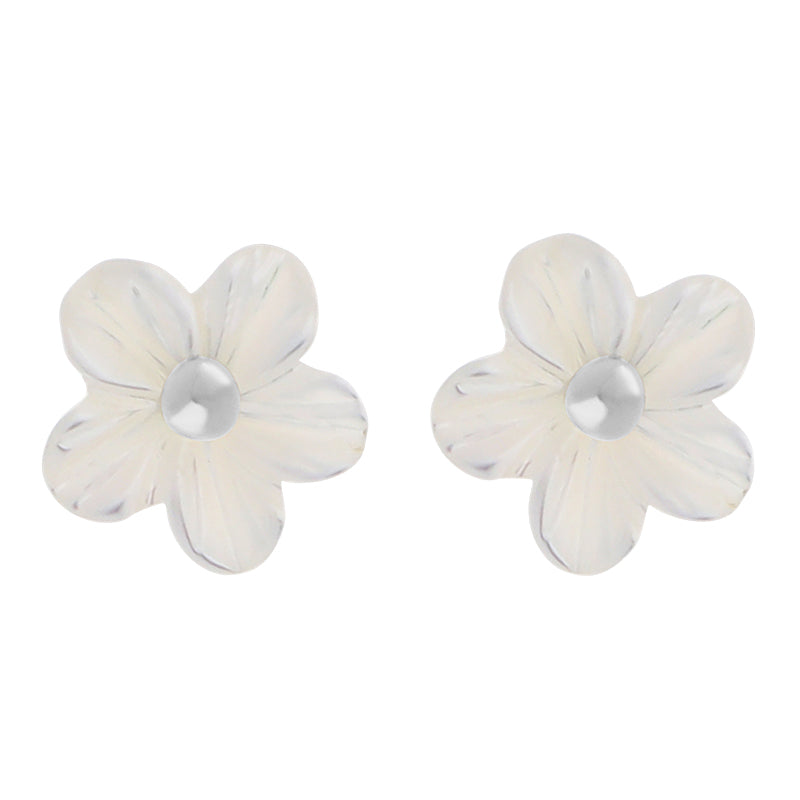Sterling Silver White Mother of Pearl Tuberose 6mm White Mother of Pearl Stud Earrings - Silver
