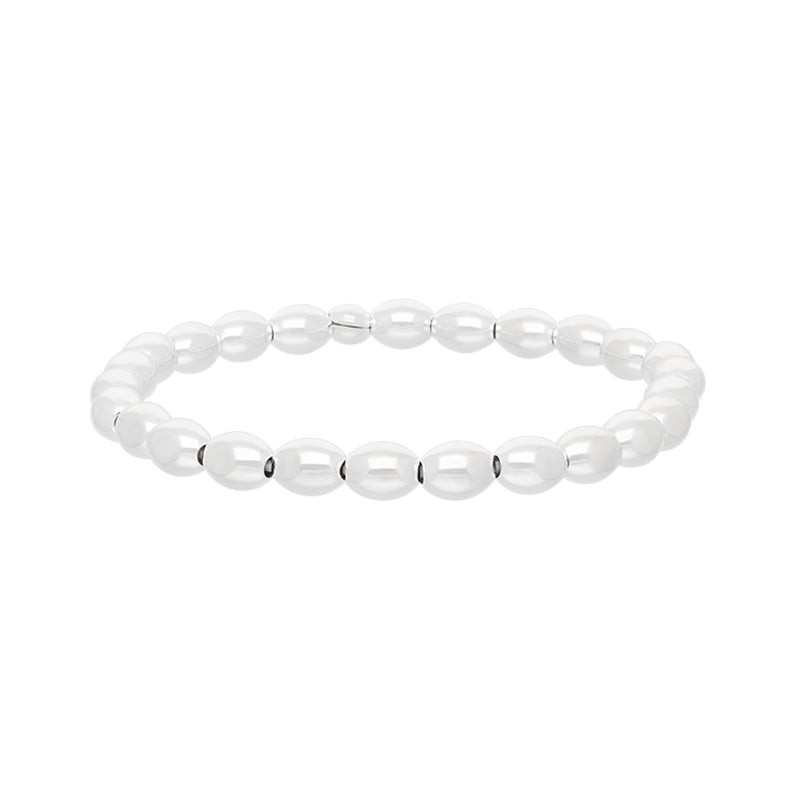Sterling Silver White Oval Bead Bracelet - Silver