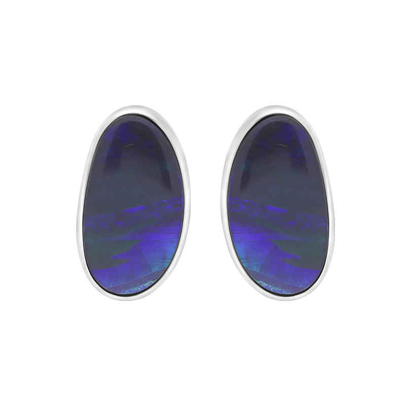 Sterling Silver Abstract Oval Opal Doublet Stud Earrings D