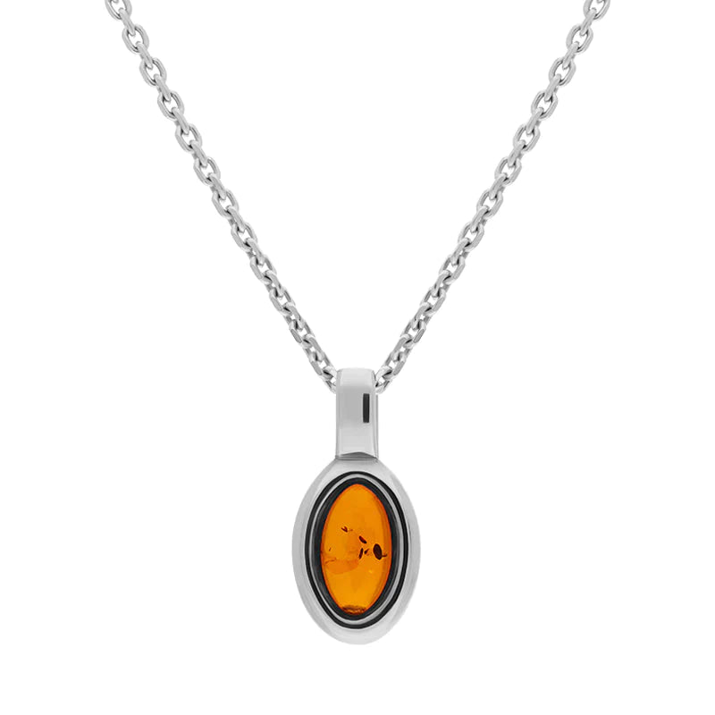 Sterling Silver Amber Oval Fixed Bale Necklace - Silver