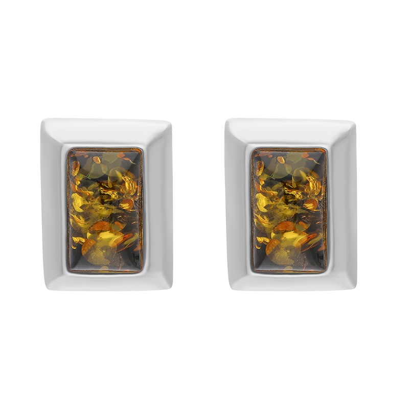 Sterling Silver Amber Rectangular Stud Earrings D - Silver