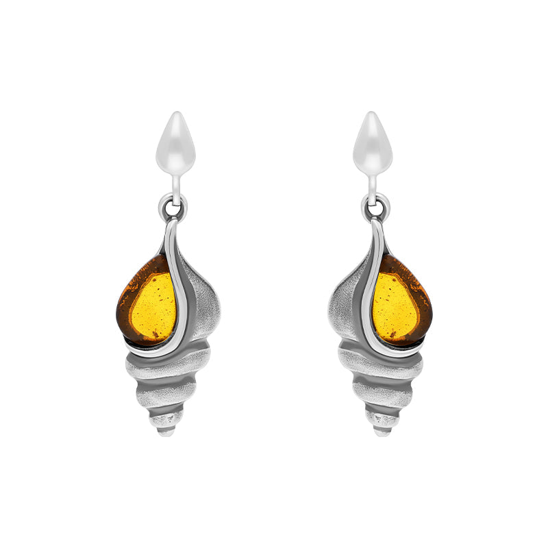Sterling Silver Amber Shell Drop Earrings