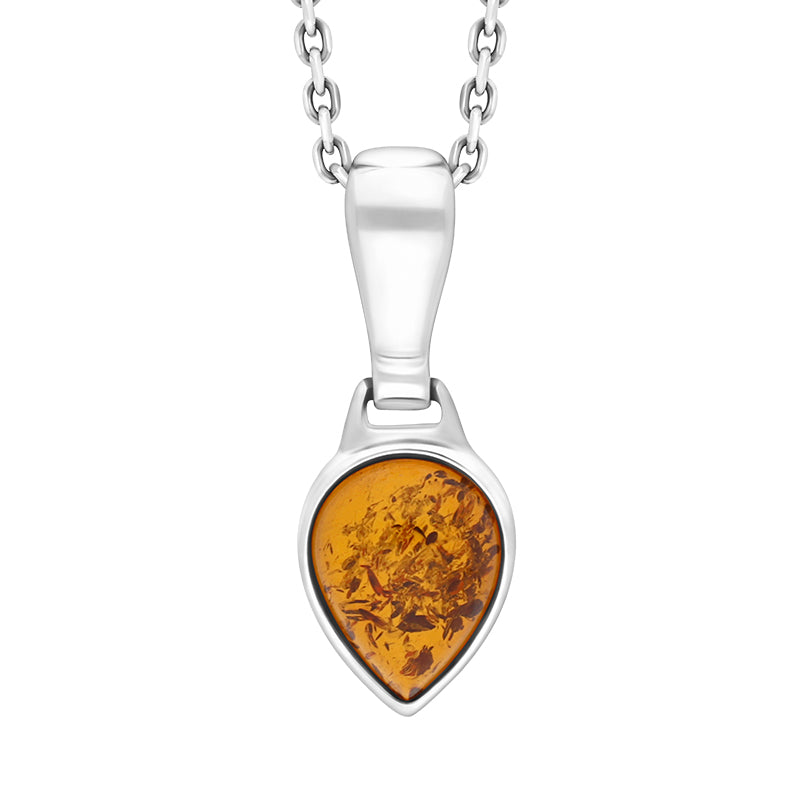 Sterling Silver Amber Small Pear Pendant D