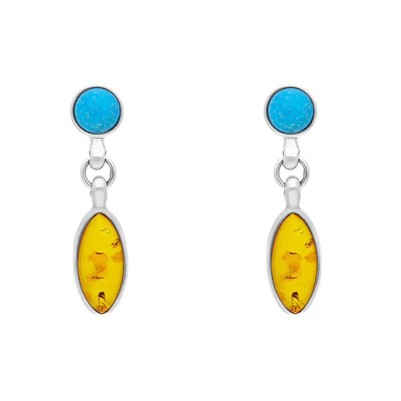 Sterling Silver Amber Turquoise Drop Earrings - Silver