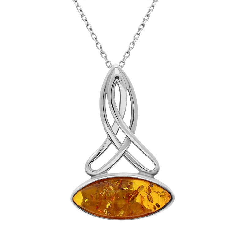 Sterling Silver Amber Wide Marquise Celtic Necklace - Silver