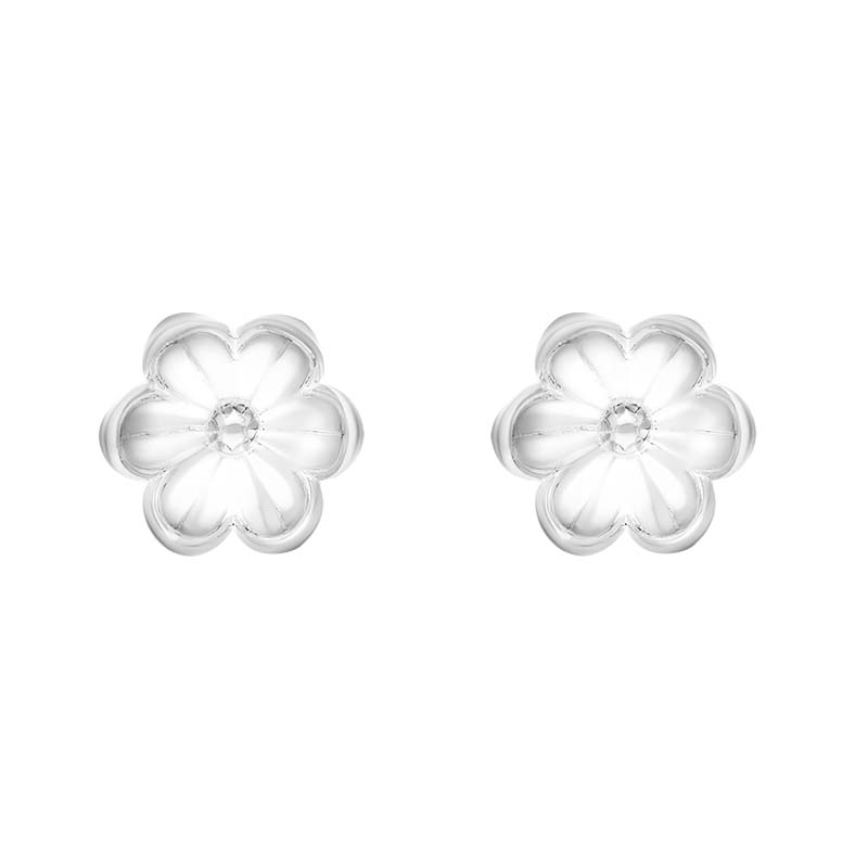 Sterling Silver Bamboo Open Flower Stud Earrings D - Silver