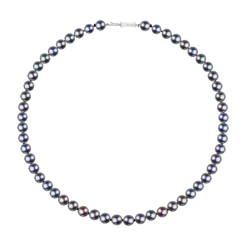 Sterling Silver Black Freshwater Pearl Necklace D - Silver