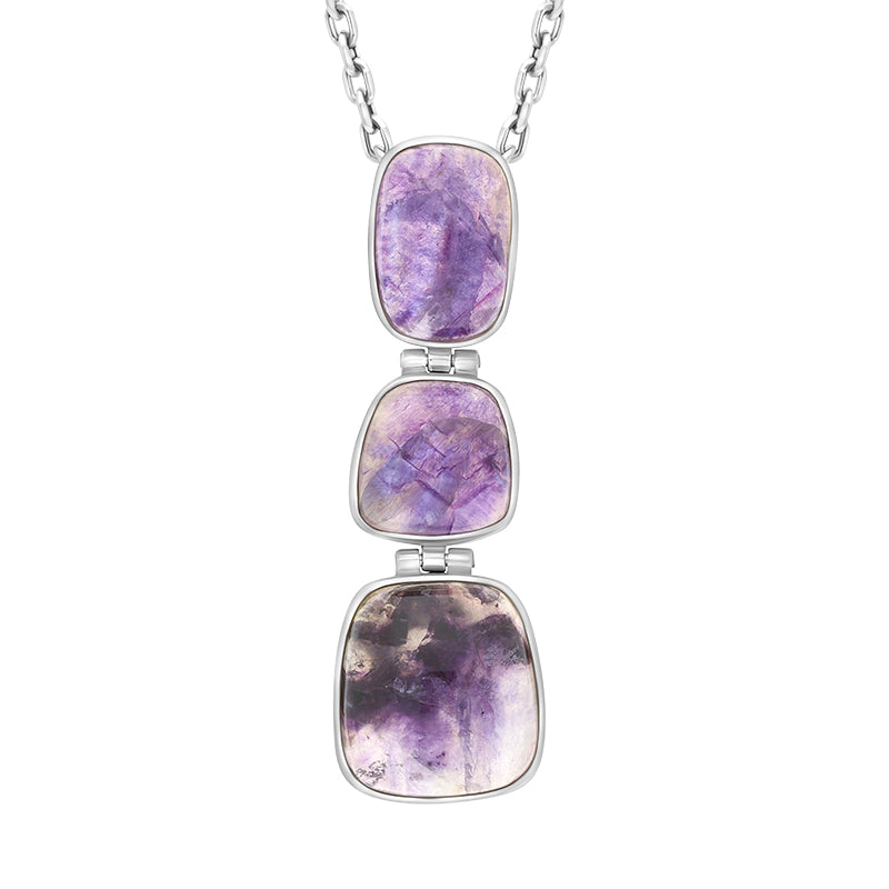 Sterling Silver Blue John 3 Stone Abstract Drop Necklace D