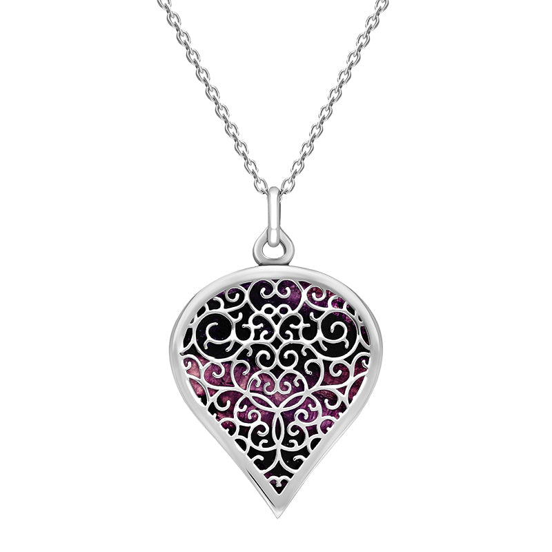Sterling Silver Blue John Flore Filigree Large Heart Necklace