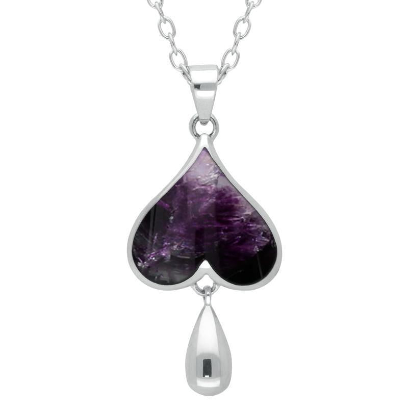 Sterling Silver Blue John Inverted Heart Teardrop Necklace - Silver