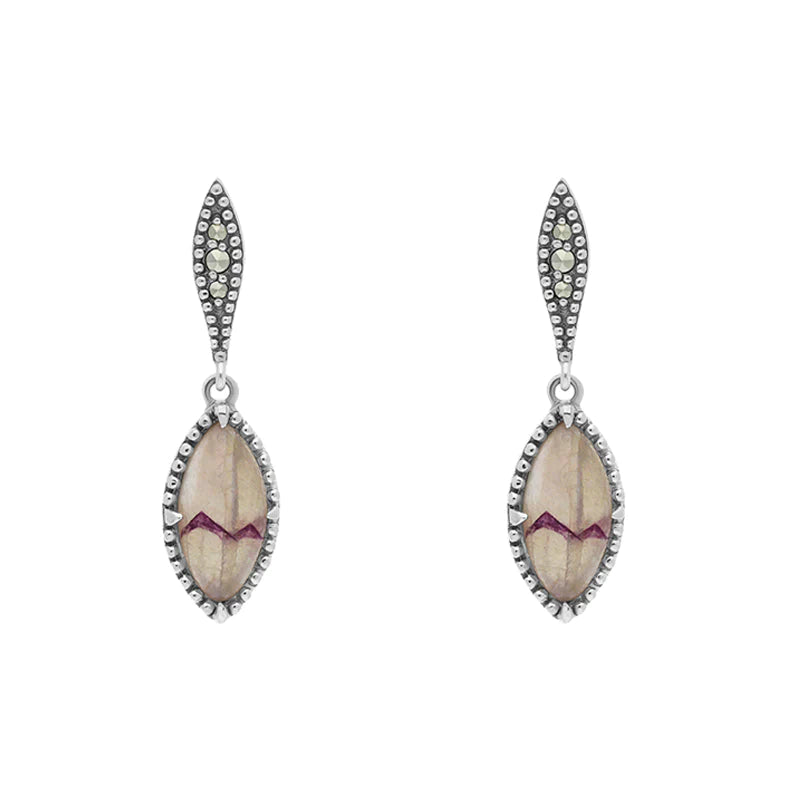 Sterling Silver Blue John Marquise Long Drop Earrings - Silver