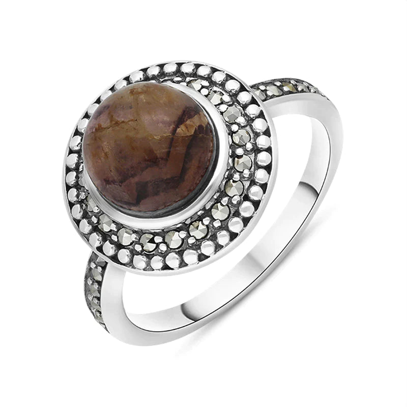 Sterling Silver Blue John Marcasite Frame Large Ring - Silver