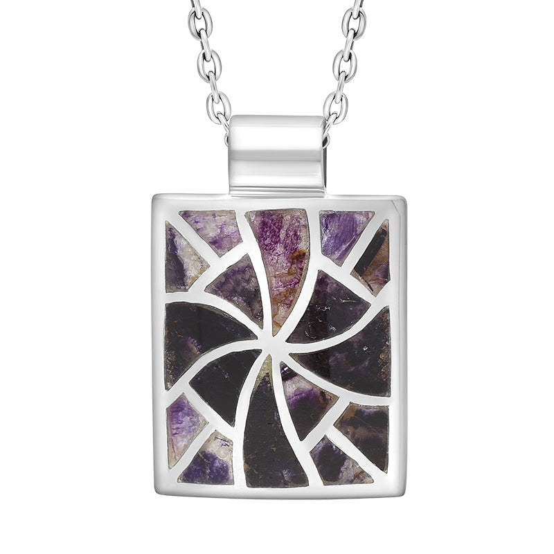 Sterling Silver Blue John Mosaic Set Oblong Twist Necklace D