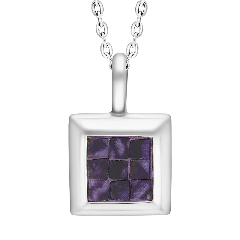 Sterling Silver Blue John Mosaic Set Square Necklace D