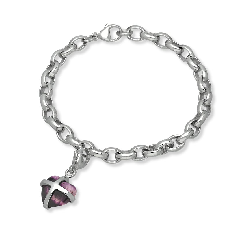 Sterling Silver Blue John Small Cross Heart Charm Bracelet - Option1 Value Silver