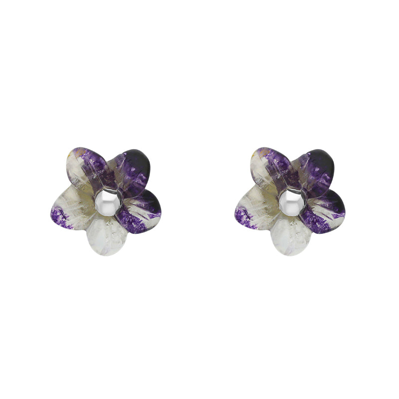 Sterling Silver Blue John Tuberose 8mm Pansy Stud Earrings - Silver