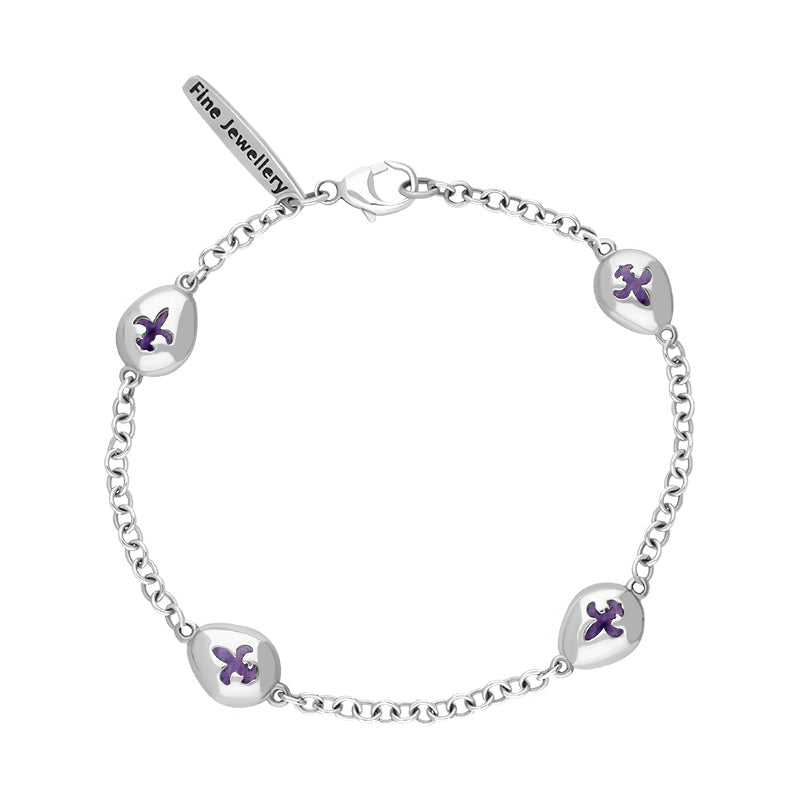 Sterling Silver Blue John Oval Fleur De Lis Detail Four Stone Bracelet - Silver