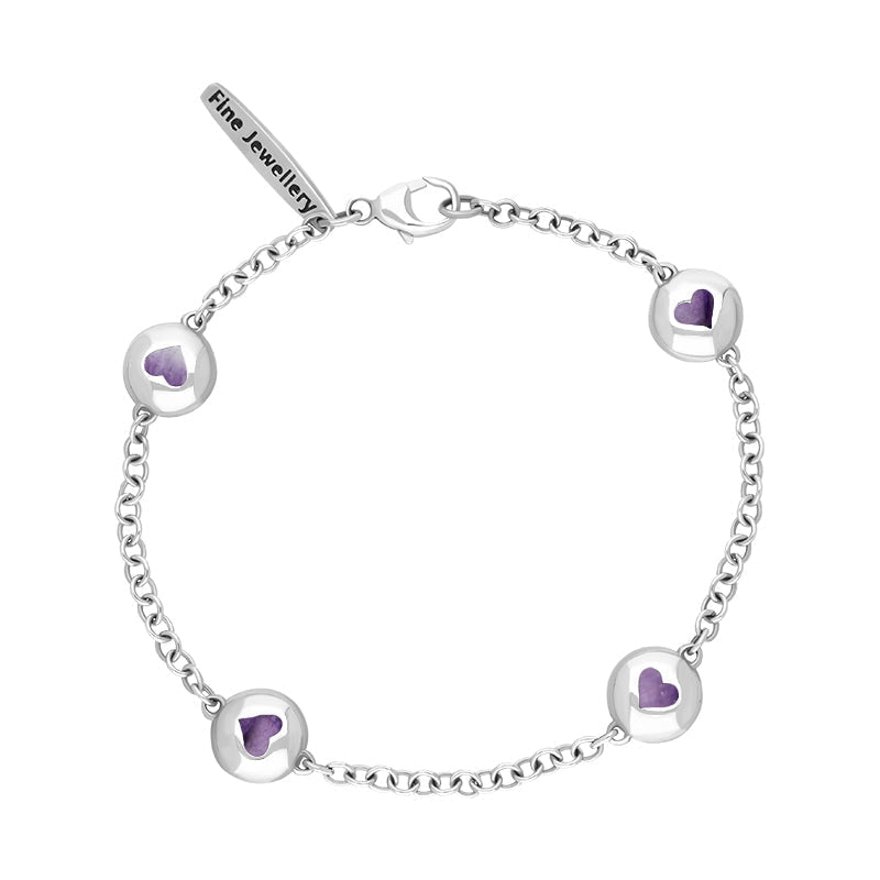 Sterling Silver Blue John Oval Heart Detail Four Stone Bracelet - Silver