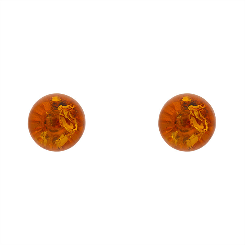 Sterling Silver Amber Domed Stud Earrings - Silver