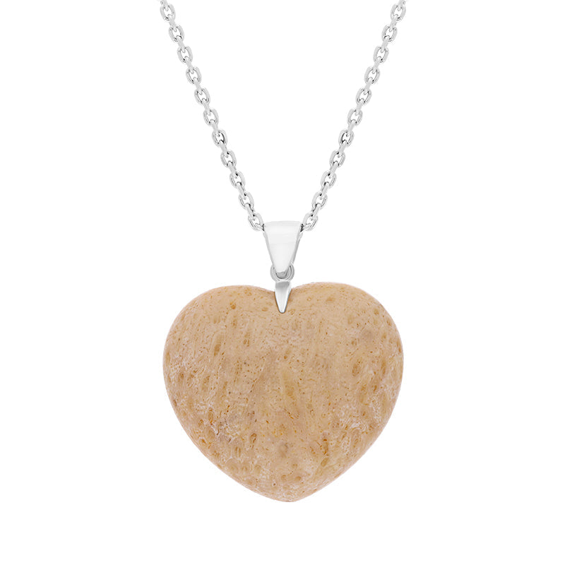 Sterling Silver Coquina Large Carved Heart Necklace - Silver