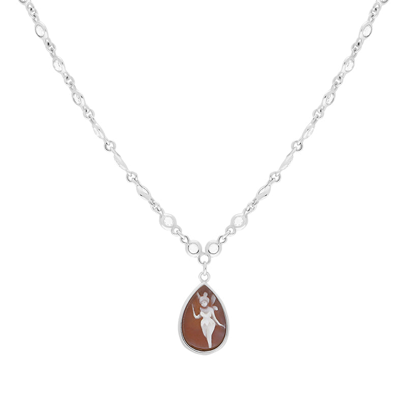 Sterling Silver Cubic Zirconia Cameo Pear Drop Fairy Necklace D