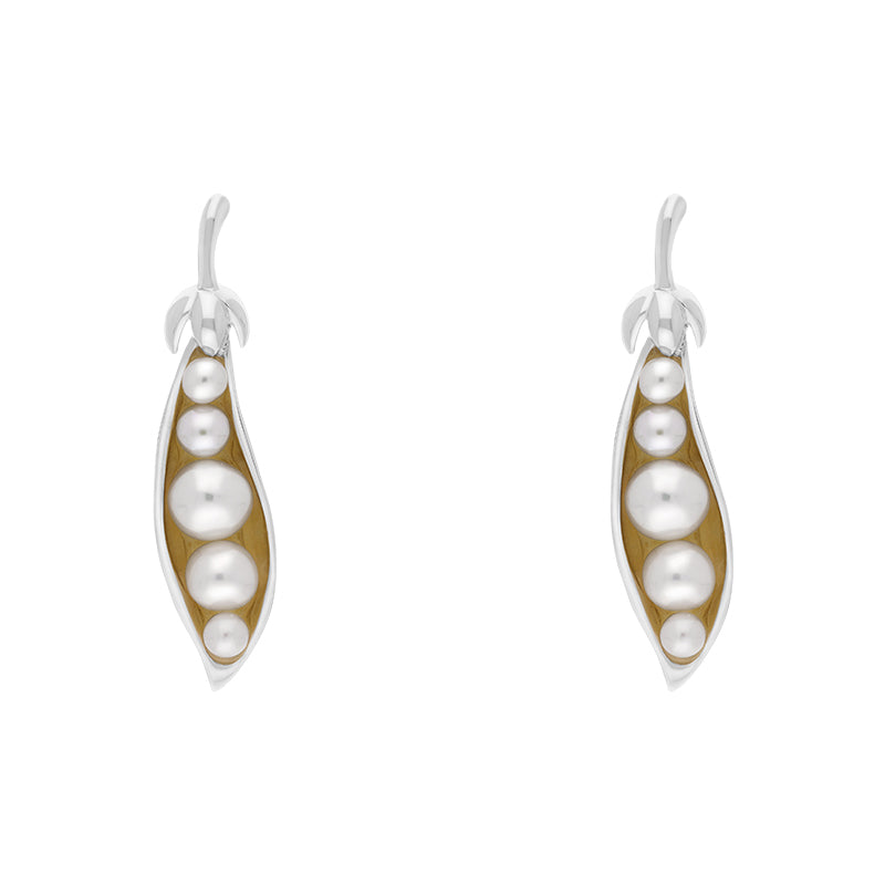 Sterling Silver Freshwater Pearl Chatsworth Garden Peapod Drop Earrings - Silver