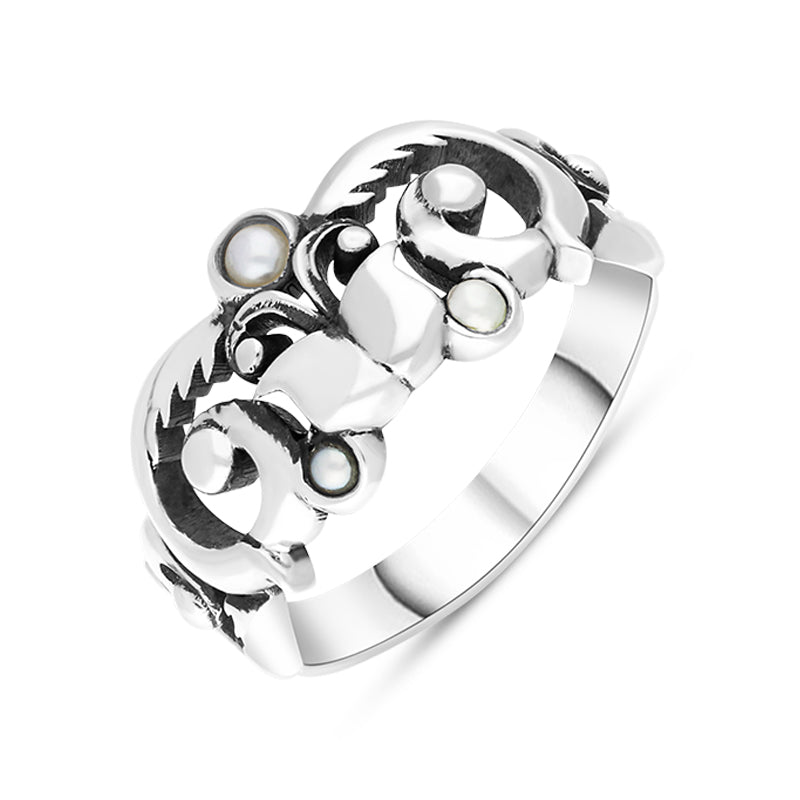 Sterling Silver Freshwater Pearl Scrollwork Ring - Silver