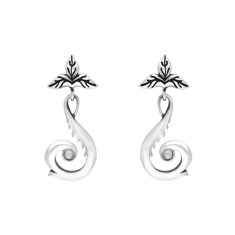 Sterling Silver Freshwater Pearl Scrollwork Drop Earrings - Silver