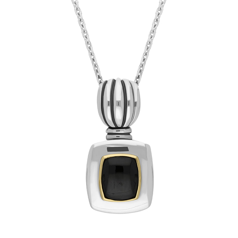 Sterling Silver Whitby Jet Oblong Necklace D - Silver