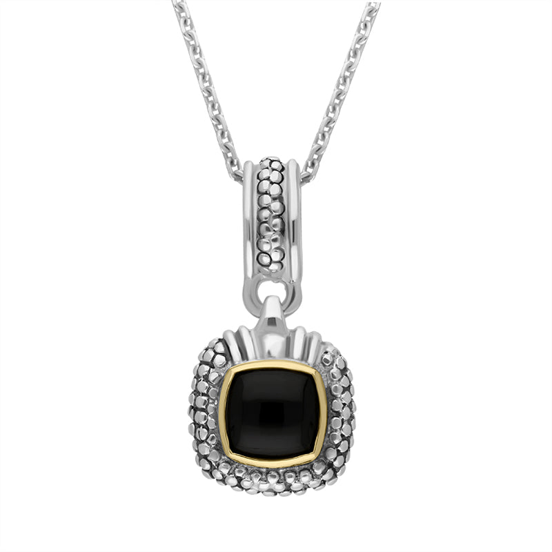 Sterling Silver Whitby Jet Square Textured Necklace D - Silver