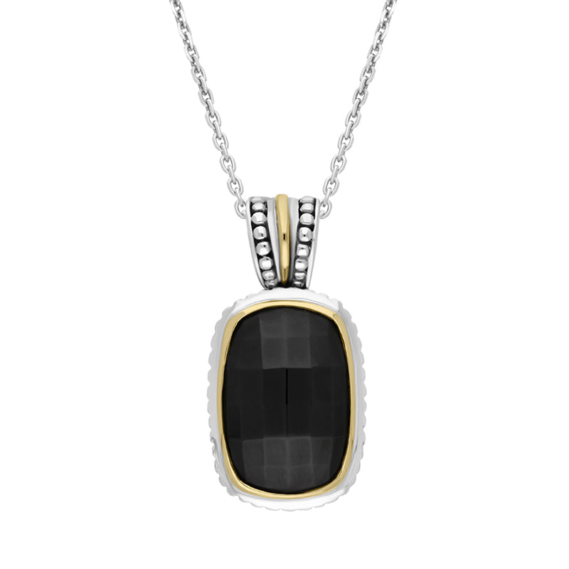Sterling Silver Whitby Jet Faceted Oblong Necklace D - Silver