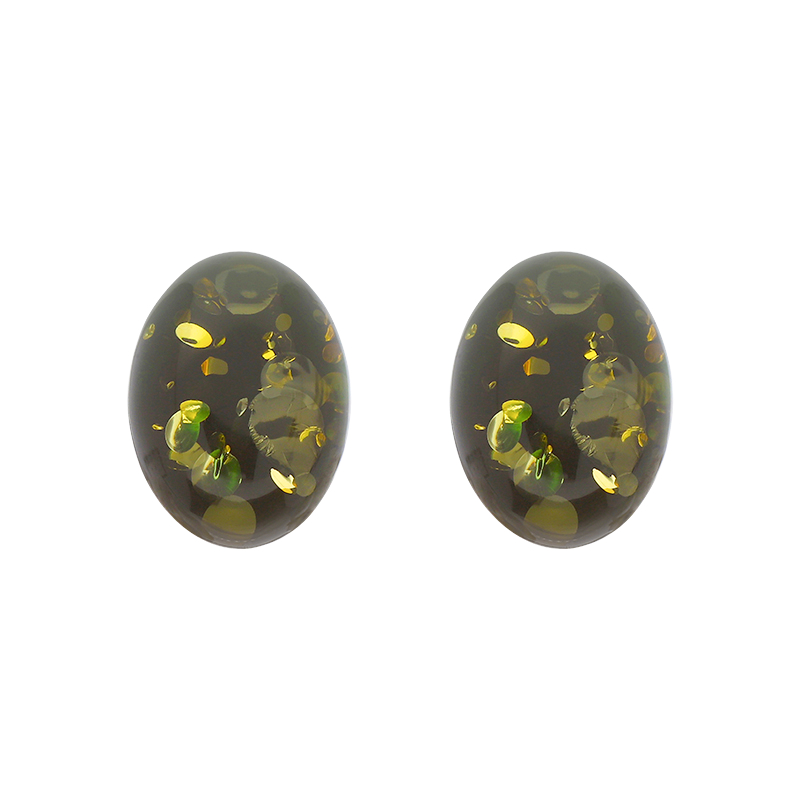 Sterling Silver Green Amber Small Pebble Stud Earrings - Silver