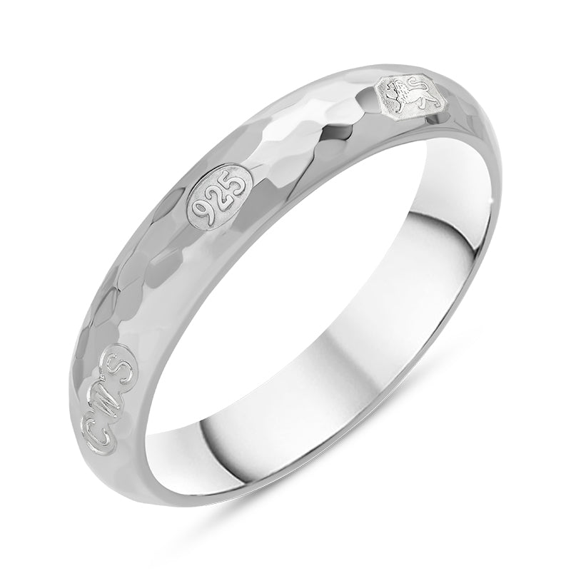 Sterling Silver Hallmark 4mm Hammered Ring - Silver