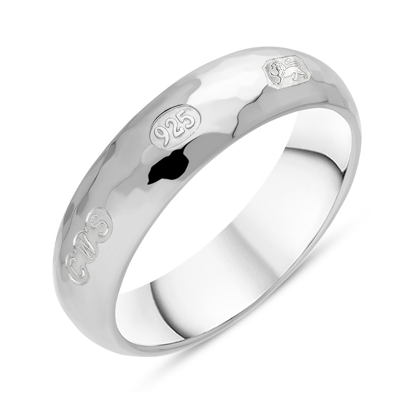 Sterling Silver Hallmark 6mm Hammered Ring - Silver