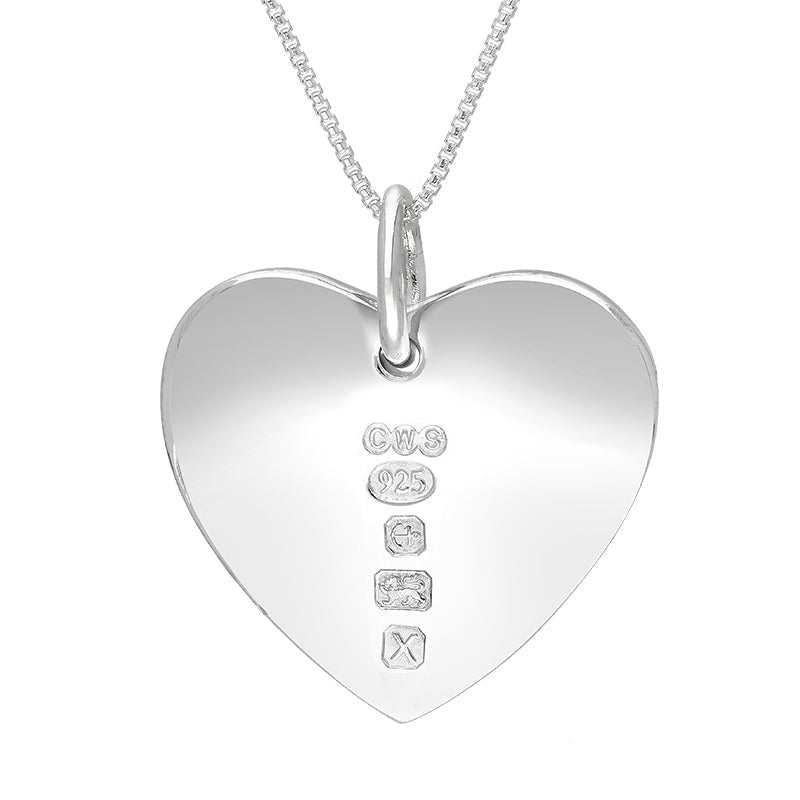 Sterling Silver Hallmark Polished Heart Large Pendant Necklace - Silver