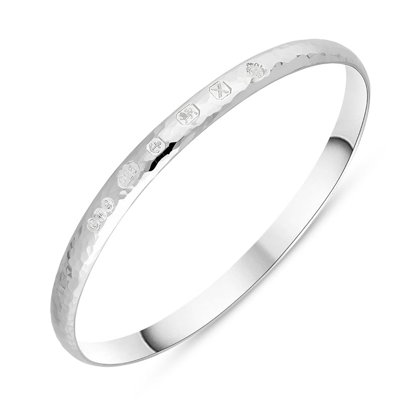 Sterling Silver Queen's Jubilee Hallmark 6mm Hammered Bangle D - Silver