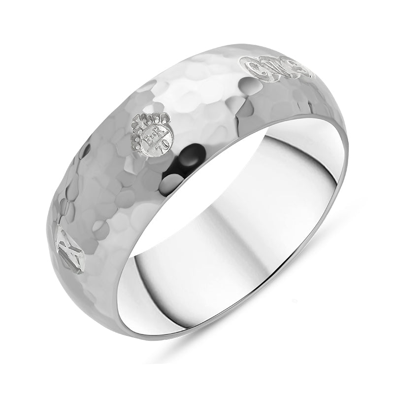 Sterling Silver Queen's Jubilee Hallmark 8mm Hammered Ring D - N