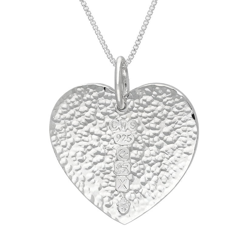 Sterling Silver Queen's Jubilee Hallmark Hammered Heart Pendant Necklace D - Silver