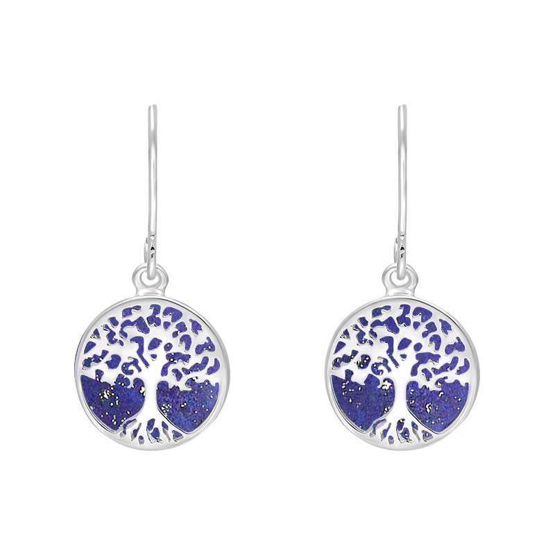 Sterling Silver Lapis Lazuli Round Tree of Life Drop Earrings
