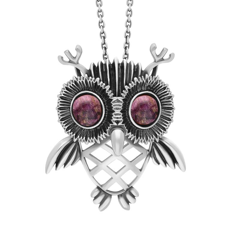 Sterling Silver Large Blue John Owl Necklace - Silver
