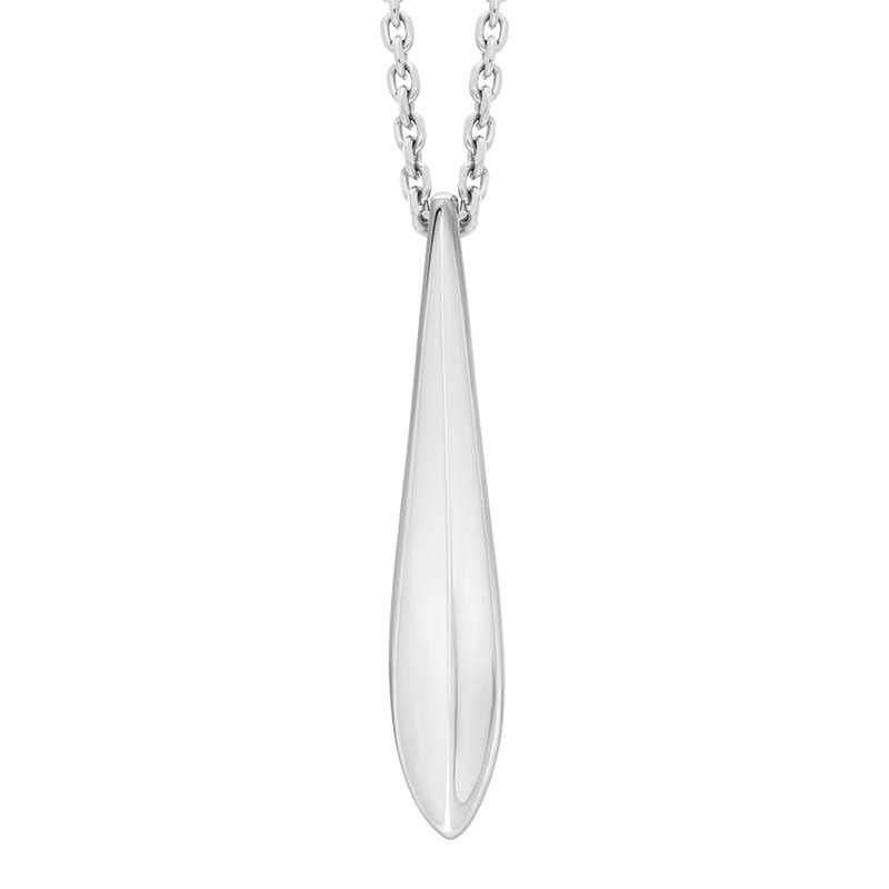 Sterling Silver Long Ridged Tear Drop Necklace D - Silver