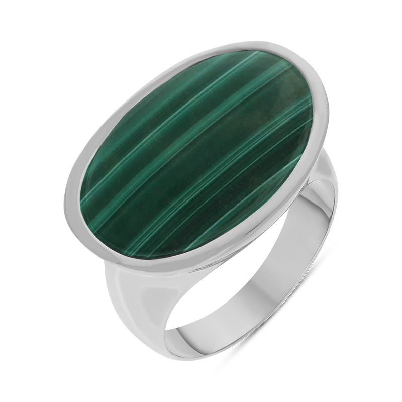 Sterling Silver Malachite Oval Statement Ring D - Option1 Value Silver